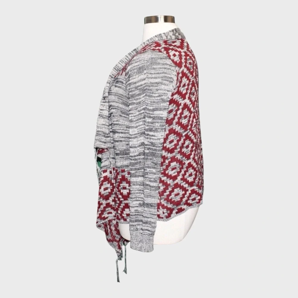 Eyeshadow Aztec Print Fringe Open Front Drape‎ Cardigan